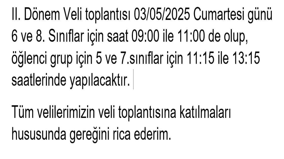 VELİ TOPLANTISI (03/05/2025 Cumartesi)